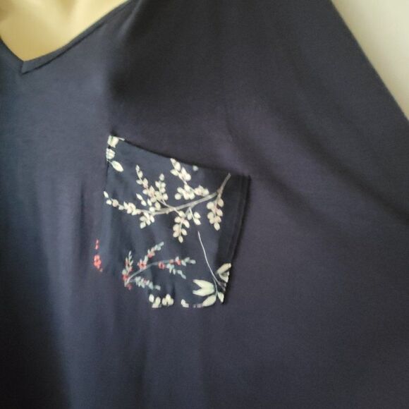 NEW 3X Liz Claiborne Sleepwear Woman's PJ Top Navy Floral stretchy Pocket NWT - Picture 3 of 8